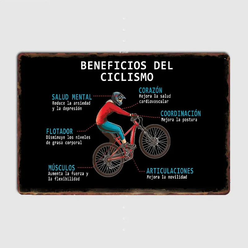 Mountain Biking Benefits - サイクリングの利点ポスターマウンテンバイクメタルサインポスターバー看板インテリア壁部屋の装飾リビングヴィンテージホームデコレーション